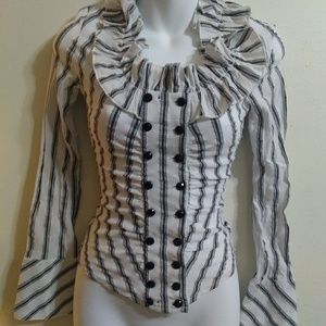 Medieval/goth/steampunk black white ruffle top sm